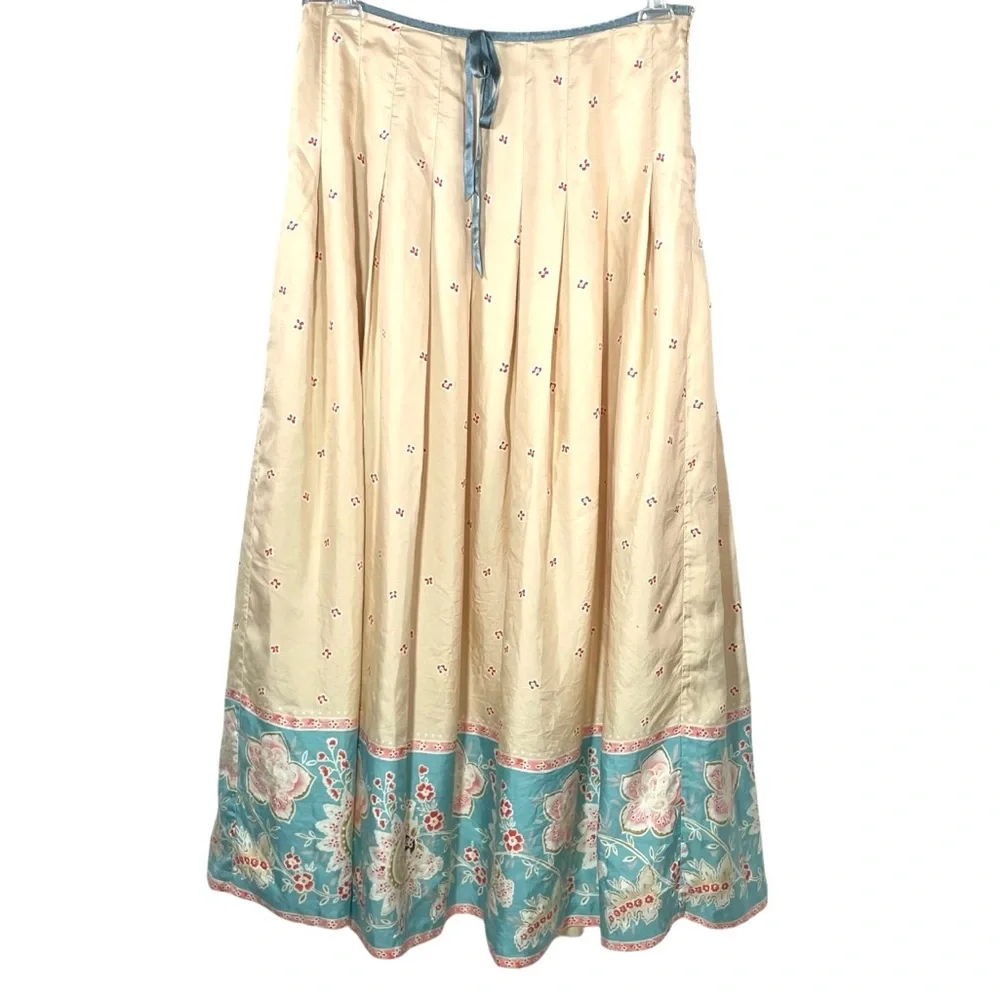 Massimo Dutti silk floral long maxi skirt beige sz USA 10. 42/32 lined - Picture 1 of 11